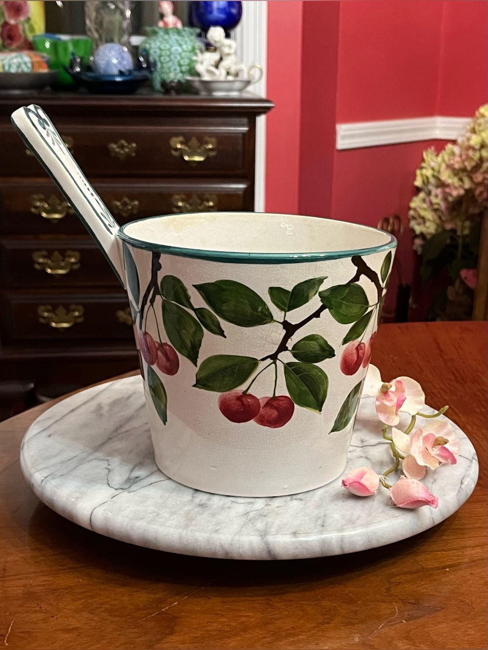 Rare Double-Marked Wemyss Ware "Cherry" Dipping Bowl T. Goode & Co. c.1890-1925
